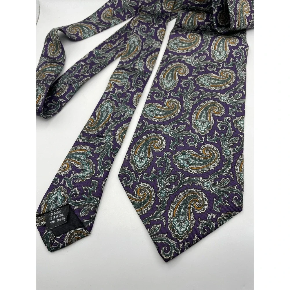 Enrico Guccini Mens Purple Paisley Silk Tie Extra Long XL Made in USA Necktie